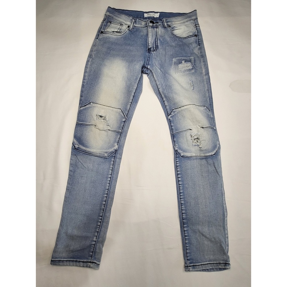Blue Cult Denim Light Wash Distressed Moto Skinny Jeans Womens 14 Stretch Edgy